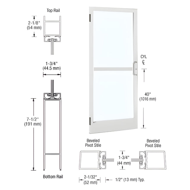 CRL-U.S. Aluminum White KYNAR® Paint Custom Single 36" x 84" Series 250 Narrow Stile Butt Hinge Entrance Door