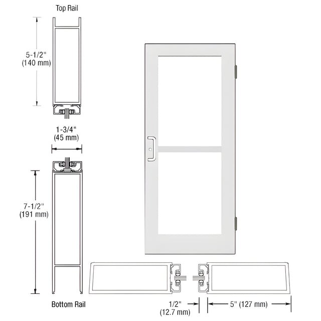 CRL-U.S. Aluminum White KYNAR® Paint Custom Single 36" x 84" Series 550 Wide Stile Butt Hinge Entrance Door