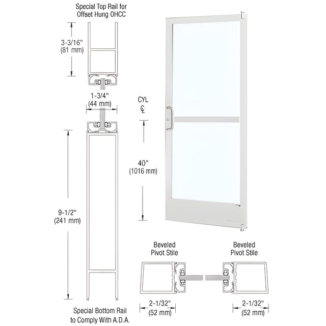 CRL-U.S. Aluminum White KYNAR® Paint Custom Single Series 250 Narrow Stile Offset Pivot Entrance Door With Panic for Overhead Concealed Door Closer