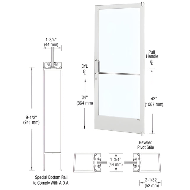 CRL-U.S. Aluminum White KYNAR® Paint Custom Single Series 250 Narrow Stile Offset Pivot Entrance Door for Surface Mount Door Closer