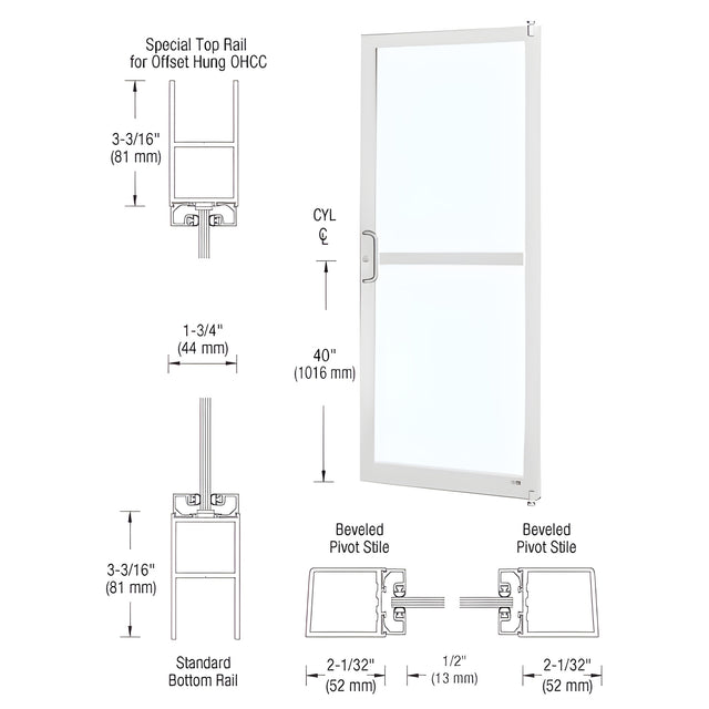 CRL-U.S. Aluminum White KYNAR® Paint Custom Single Series 250 Narrow Stile Offset Pivot Entrance Door for Panic and Overhead Concealed Door Closer