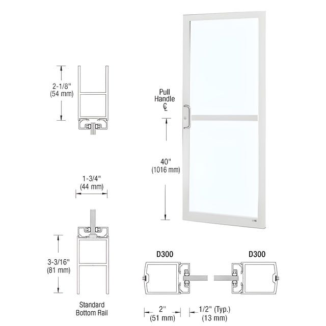 CRL-U.S. Aluminum White KYNAR® Paint Custom Single Series 250 Narrow Stile Center Pivot Entrance Door For Panic and Overhead Concealed Door Closer