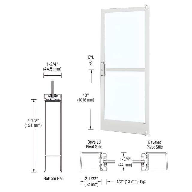 CRL-U.S. Aluminum White KYNAR® Paint Custom Single Series 250 Narrow Stile Offset Pivot Entrance Door with Panic for Surface Mount Door Closer