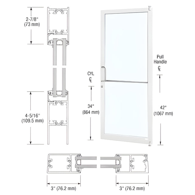 CRL-U.S. Aluminum White KYNAR® Paint Custom Single Series 250T Narrow Stile Offset Pivot Thermal Entrance Door for Surface Mount Door Closer