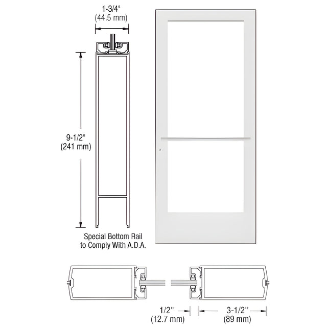 CRL-U.S. Aluminum White KYNAR® Paint Custom Single Series 400 Medium Stile Center Pivot Entrance Door for Overhead Concealed Door Closer