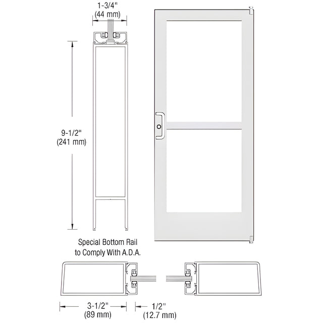 CRL-U.S. Aluminum White KYNAR® Paint Custom Single Series 400 Medium Stile Offset Pivot Entrance Door With Panic for Surface Mount Door Closer