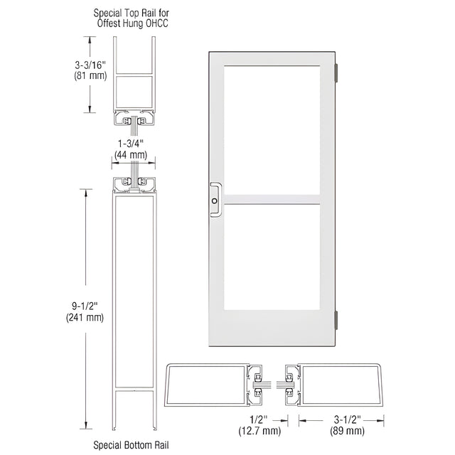 CRL-U.S. Aluminum White KYNAR® Paint Custom Single Series 400 Medium Stile Butt Hinged Entrance Door With Panic for Overhead Concealed Door Closer