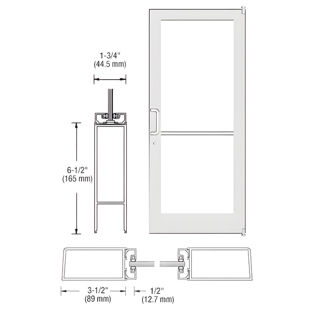 CRL-U.S. Aluminum White KYNAR® Paint Custom Single Series 400 Medium Stile Offset Pivot Entrance Door for Surface Mount Door Closers
