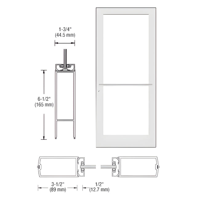 CRL-U.S. Aluminum White KYNAR® Paint Custom Single Series 400 Medium Stile Center Pivot Entrance Door for Overhead Concealed Door Closer