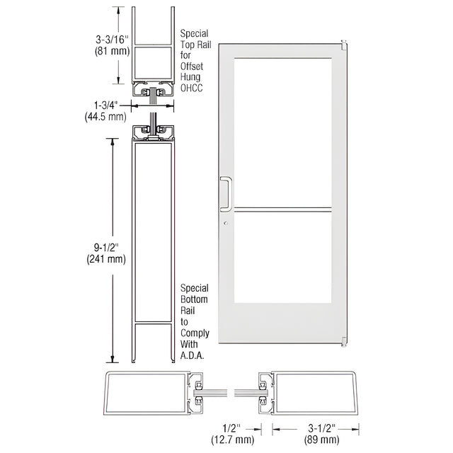 CRL-U.S. Aluminum White KYNAR® Paint Custom Single Series 400 Medium Stile Offset Pivot Entrance Door for Overhead Concealed Door Closer