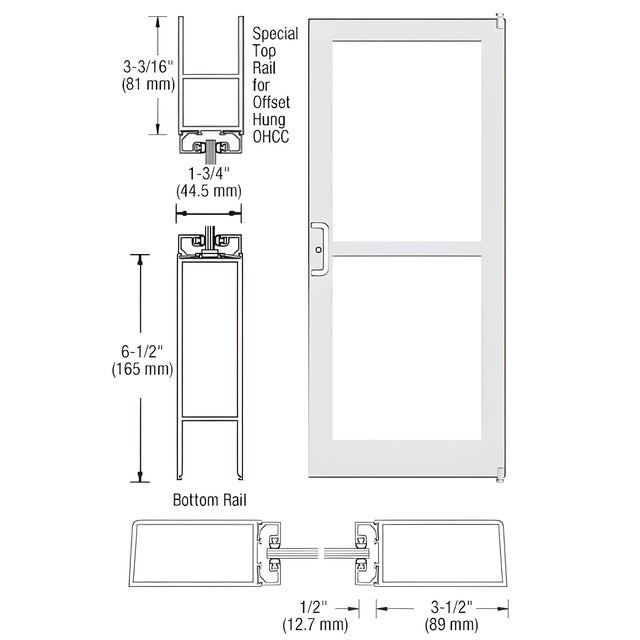 CRL-U.S. Aluminum White KYNAR® Paint Custom Single Series 400 Medium Stile Offset Pivot Entrance Door For Panic and Overhead Concealed Door Closer