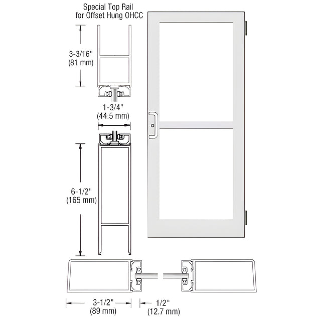 CRL-U.S. Aluminum White KYNAR® Paint Custom Single Series 400 Medium Stile Butt Hinged Entrance Door for Panic and Overhead Concealed Door Closer