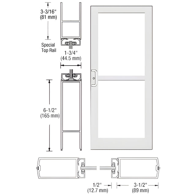 CRL-U.S. Aluminum White KYNAR® Paint Custom Single Series 400 Medium Stile Center Pivot Entrance Door For Panic and Overhead Concealed Door Closer