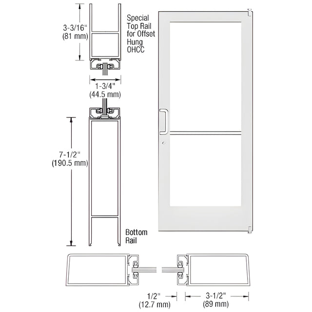 CRL-U.S. Aluminum White KYNAR® Paint Custom Single Series 400 Medium Stile Offset Pivot Entrance Door for Overhead Concealed Door Closer