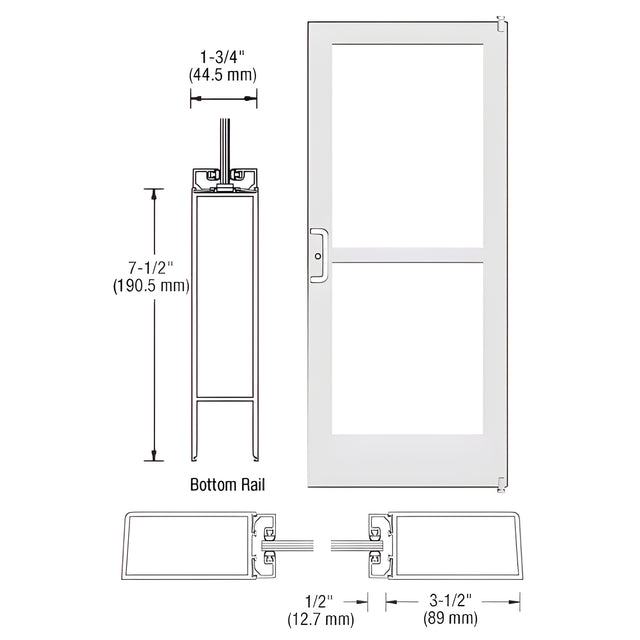 CRL-U.S. Aluminum White KYNAR® Paint Custom Single Series 400 Medium Stile Offset Pivot Entrance Door With Panic for Surface Mount Door Closer