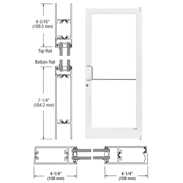 CRL-U.S. Aluminum White KYNAR® Paint Custom Single Series 400T Thermal Medium Stile Offset Pivot Entrance Door for Surface Mount Door Closer