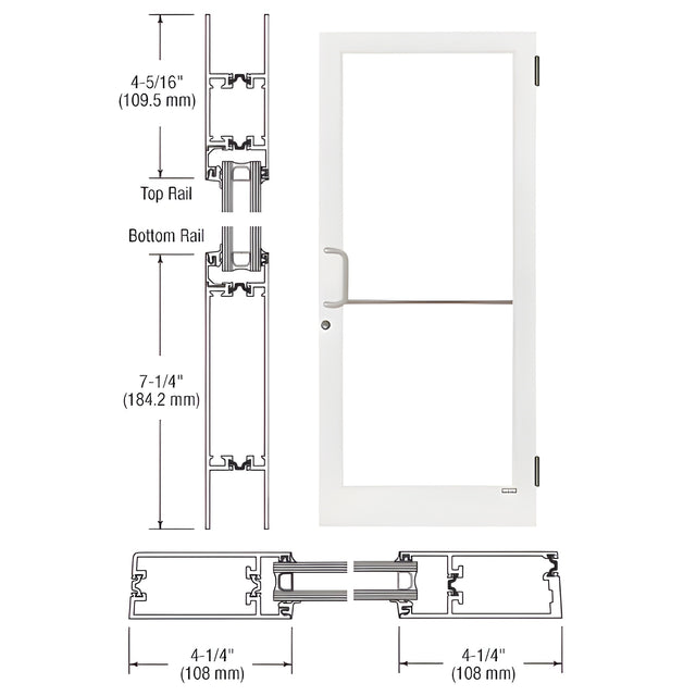 CRL-U.S. Aluminum White KYNAR® Paint Custom Single Series 400T Thermal Medium Stile Butt Hinge Entrance Door for Surface Mount Door Closer