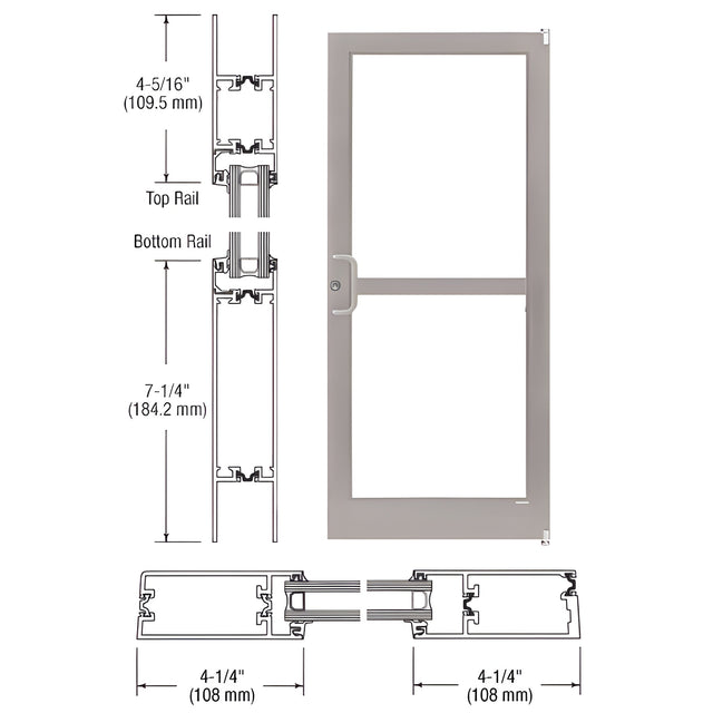 CRL-U.S. Aluminum White KYNAR® Paint Custom Single Series 400T Thermal Medium Stile Offset Pivot Entrance Door with Panic for Surface Mount Door Closer