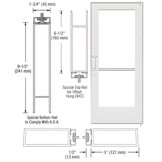 CRL-U.S. Aluminum White KYNAR® Paint Custom Single Series 550 Wide Stile Offset Pivot Entrance Door for Overhead Concealed Door Closer