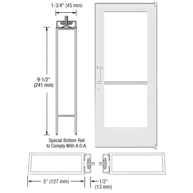 CRL-U.S. Aluminum White KYNAR® Paint Custom Single Series 550 Wide Stile Offset Pivot Entrance Door for Surface Mount Door Closer