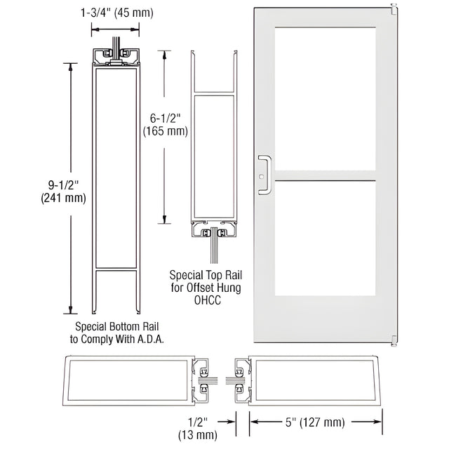 CRL-U.S. Aluminum White KYNAR® Paint Custom Single Series 550 Wide Stile Offset Pivot Entrance Door With Panic for Overhead Concealed Door Closer