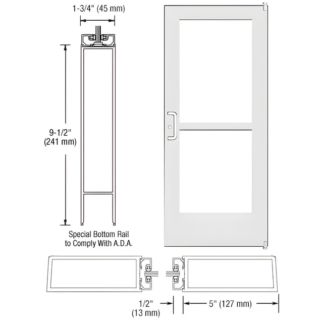 CRL-U.S. Aluminum White KYNAR® Paint Custom Single Series 550 Wide Stile Offset Pivot Entrance Door With Panic for Surface Mount Door Closer