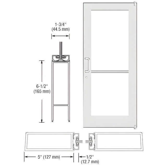 CRL-U.S. Aluminum White KYNAR® Paint Custom Single Series 550 Wide Stile Offset Pivot Entrance Door for Surface Mount Door Closer