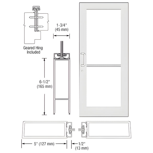 CRL-U.S. Aluminum White KYNAR® Paint Custom Single Series 550 Wide Stile Geared Hinge Entrance Door for Surface Mount Door Closer