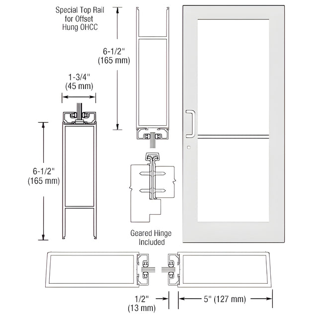 CRL-U.S. Aluminum White KYNAR® Paint Custom Single Series 550 Wide Stile Geared Hinge Entrance Door for Overhead Concealed Door Closer