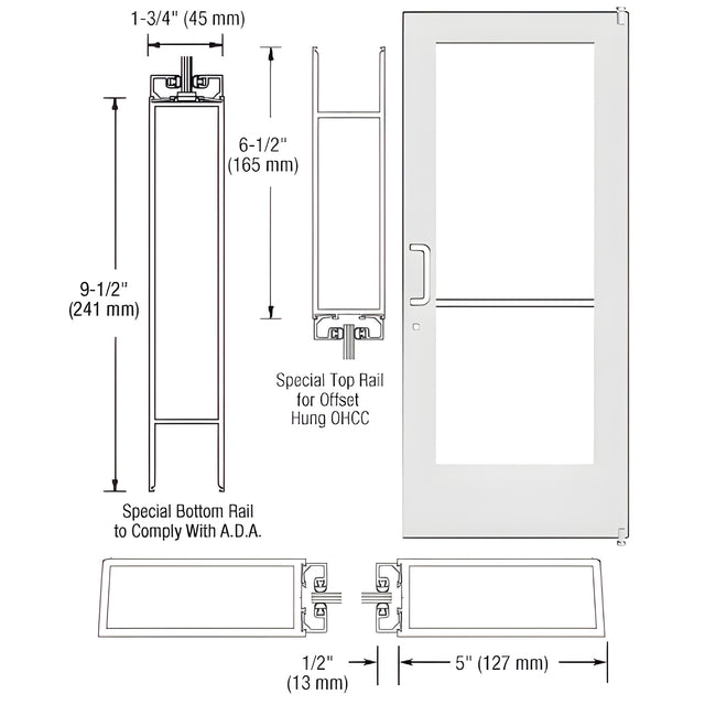 CRL-U.S. Aluminum White KYNAR® Paint Custom Single Series 550 Wide Stile Offset Pivot Entrance Door for Overhead Concealed Door Closer