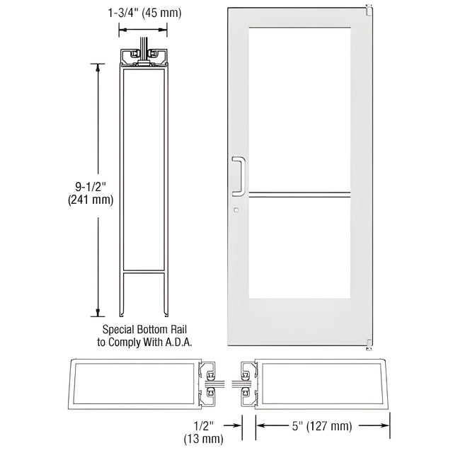 CRL-U.S. Aluminum White KYNAR® Paint Custom Single Series 550 Wide Stile Offset Pivot Entrance Door for Surface Mount Door Closer