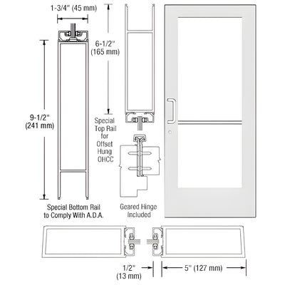CRL-U.S. Aluminum White KYNAR® Paint Custom Single Series 550 Wide Stile Geared Hinge Entrance Door for Overhead Concealed Door Closers