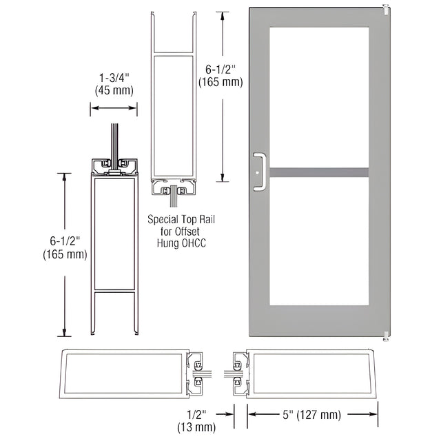 CRL-U.S. Aluminum White KYNAR® Paint Custom Single Series 550 Wide Stile Offset Pivot Entrance Door For Panic and Overhead Concealed Door Closer
