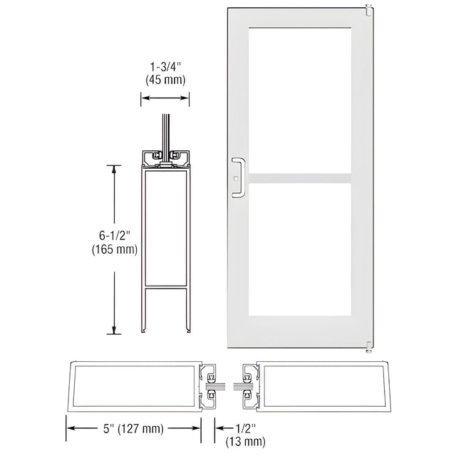 CRL-U.S. Aluminum White KYNAR® Paint Custom Single Series 550 Wide Stile Offset Pivot Entrance Door for Panic and Surface Mount Door Closer