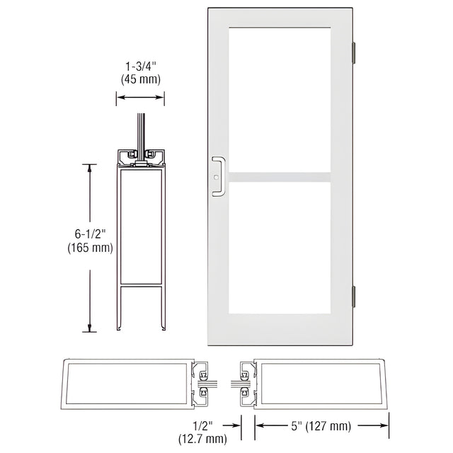 CRL-U.S. Aluminum White KYNAR® Paint Custom Single Series 550 Wide Stile Butt Hinged Entrance Door For Panics and Surface Mount Door Closers
