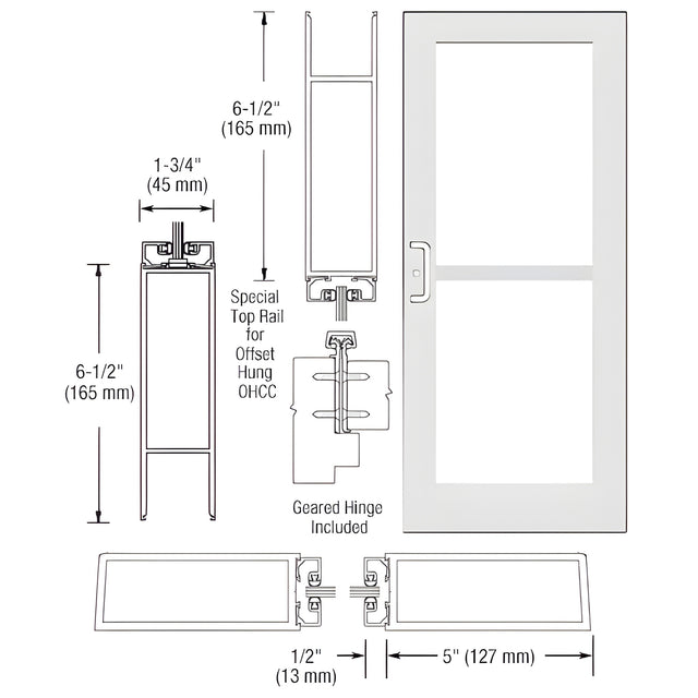 CRL-U.S. Aluminum White KYNAR® Paint Custom Single Series 550 Wide Stile Geared Hinge Entrance Door for Panic and Overhead Concealed Door Closer