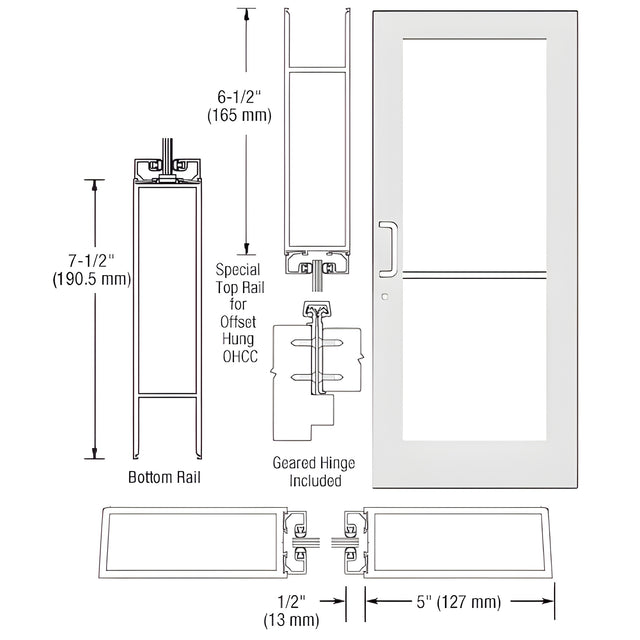 CRL-U.S. Aluminum White KYNAR® Paint Custom Single Series 550 Wide Stile Geared Hinge Entrance Door for Overhead Concealed Door Closer
