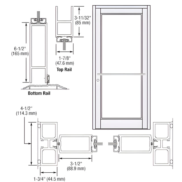 CRL-U.S. Aluminum White KYNAR® Paint Custom Single Series 800 Durafront Medium Stile Center Pivot Entrance Door for Overhead Concealed Door Closer