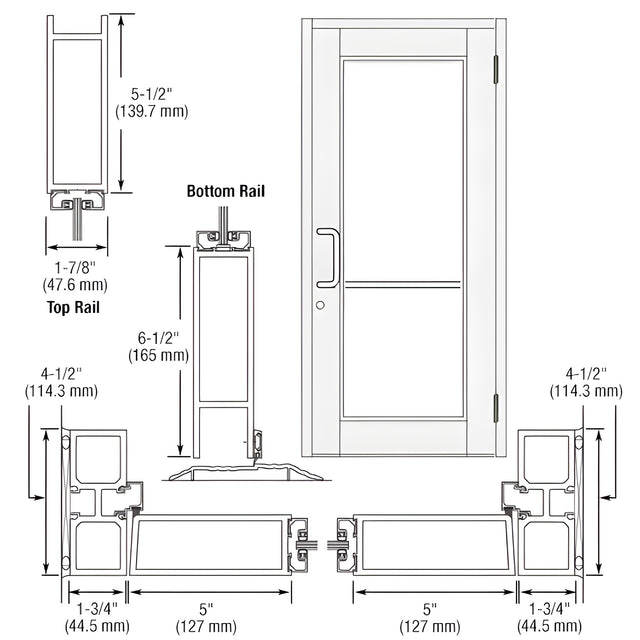 CRL-U.S. Aluminum White KYNAR® Paint Custom Single Series 850 Durafront Wide Stile Butt Hinged Entrance Door for Surface Mount Door Closer