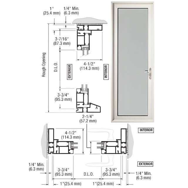CRL-U.S. Aluminum White KYNAR® Paint Custom Single Series 900 Butt Hinged Terrace Door for Surface Mount Door Closer