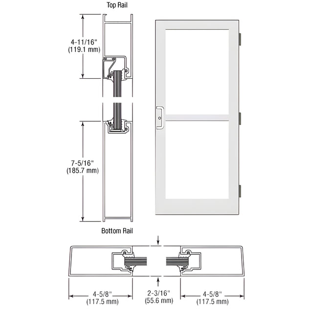 CRL-U.S. Aluminum White KYNAR® Paint Custom Single StormFront™ Series 400 Medium Stile Butt Hinged Entrance Door For Panic and Surface Mount Door Closer