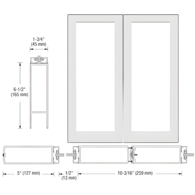CRL-U.S. Aluminum White KYNAR® Paint Custom Size Blank Pair 550 Wide Center Stile Entrance Doors - No Prep