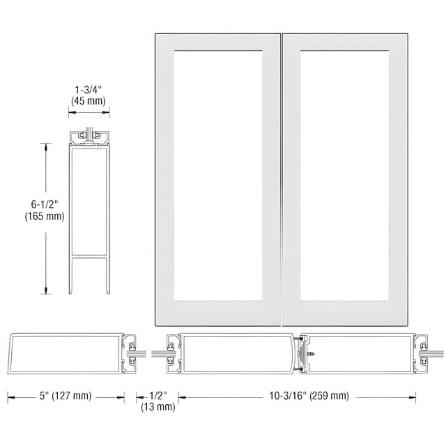 CRL-U.S. Aluminum White KYNAR® Paint Custom Size Blank Pair 550 Wide Offset Stile Entrance Doors - No Prep