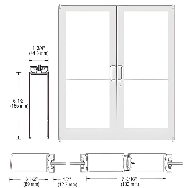 CRL-U.S. Aluminum White KYNAR® Paint Custom Size Pair Series 400 Medium Stile Offset Pivot Showroom Doors for Surface Mount Door Closers