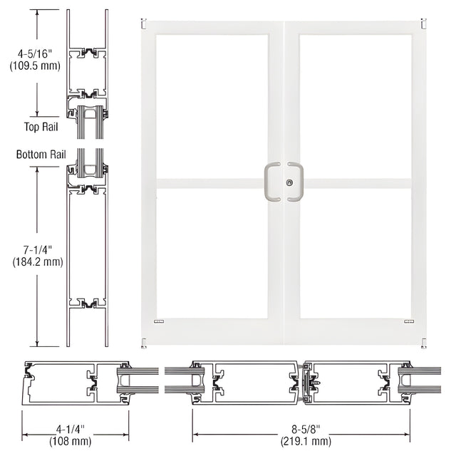 CRL-U.S. Aluminum White KYNAR® Paint Custom Size Pair Series 400T Thermal Medium Stile Offset Pivot Entrance Doors with Panics for Surface Mount Door Closers