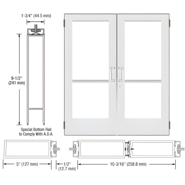 CRL-U.S. Aluminum White KYNAR® Paint Custom Size Pair Series 550 Wide Stile Butt Hinge Entrance Doors ADA/ Title 24