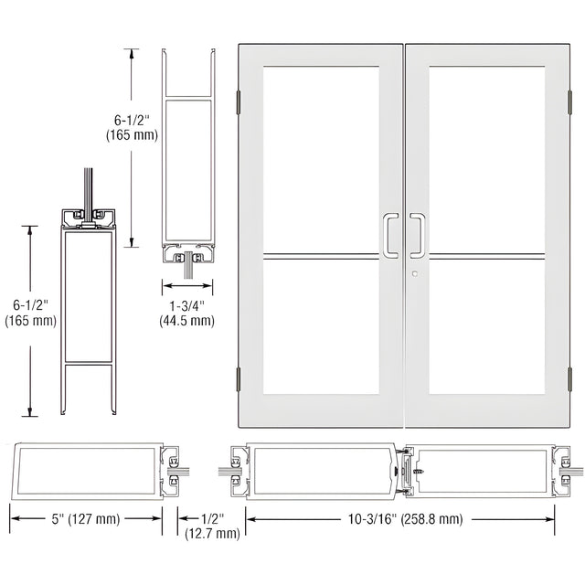 CRL-U.S. Aluminum White KYNAR® Paint Custom Size Pair Series 550 Wide Stile Butt Hinge Entrance Door for Overhead Concealed Door Closers