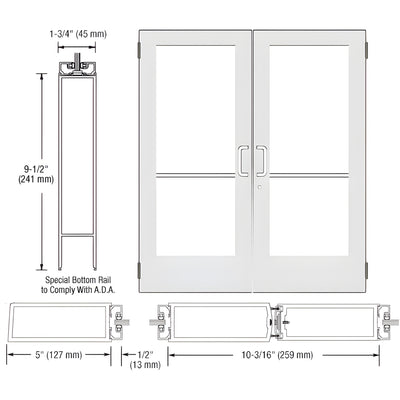 CRL-U.S. Aluminum White KYNAR® Paint Custom Size Pair Series 550 Wide Stile Butt Hinge Entrance Door for Surface Mount Door Closers