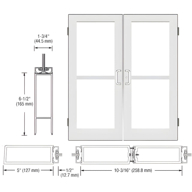 CRL-U.S. Aluminum White KYNAR® Paint Custom Size Pair Series 550 Wide Stile Butt Hinge Entrance Door For Panics and Surface Mount Door Closers