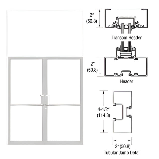 CRL-U.S. Aluminum White KYNAR® Paint Custom Size Series 451 Tubular Butt Hinge Transom Frame Complete (2FT)